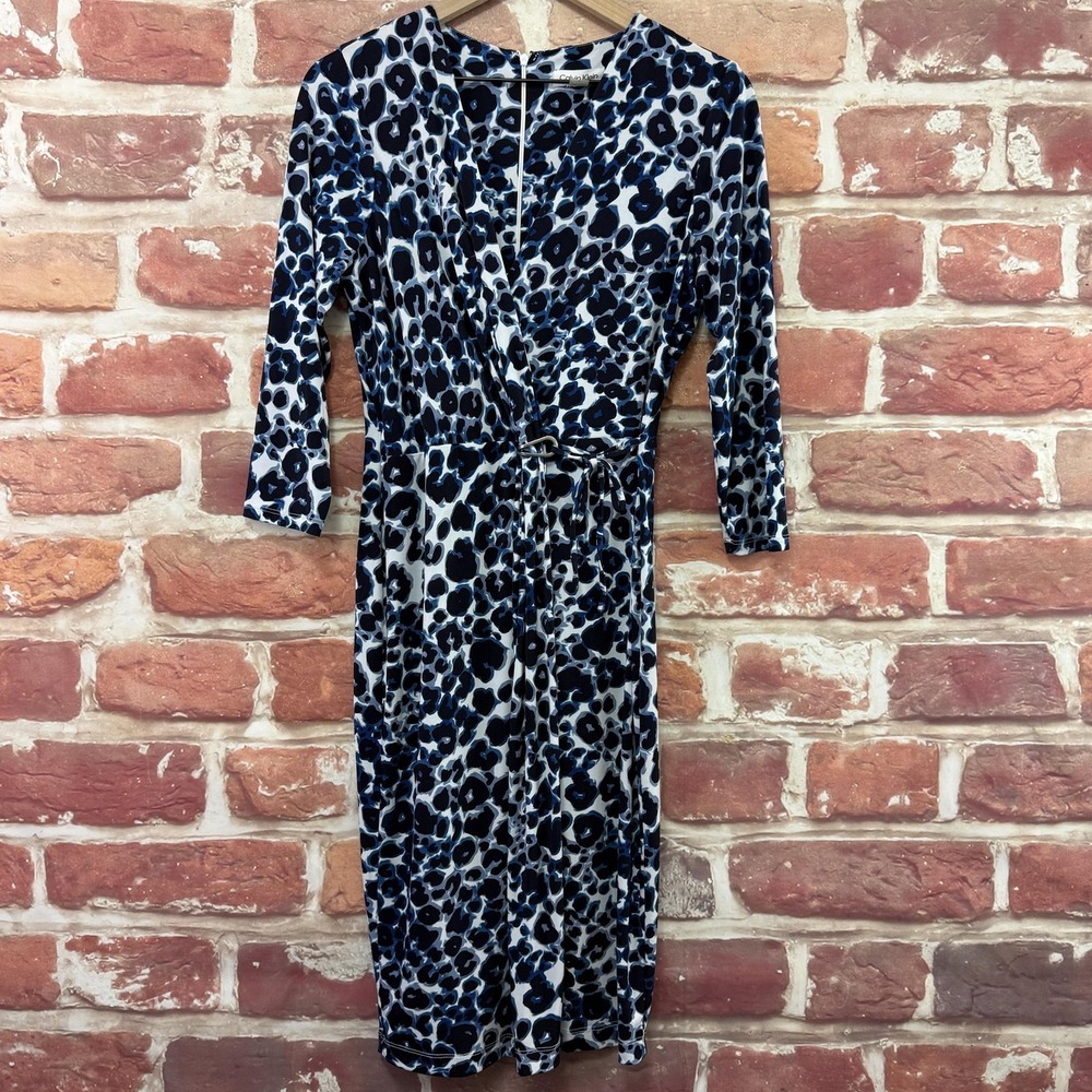 Calvin Klein Dress Women's 6 Blue Multicolor Animal Print Stretchy Casual Career